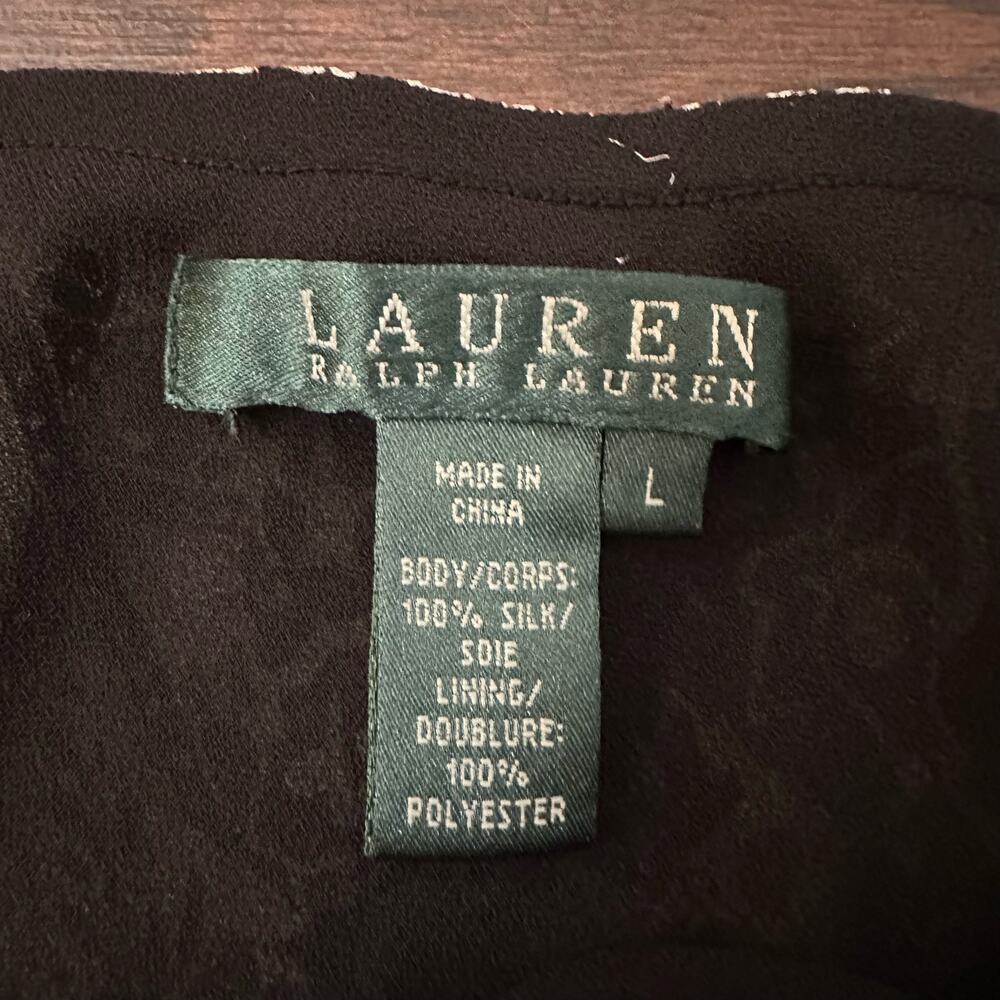 Lauren Ralph Lauren black & cream silk midi skirt size L - Picture 4 of 8